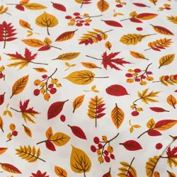 Baumwollstoff Herbstlaub "Mona", weiß-color