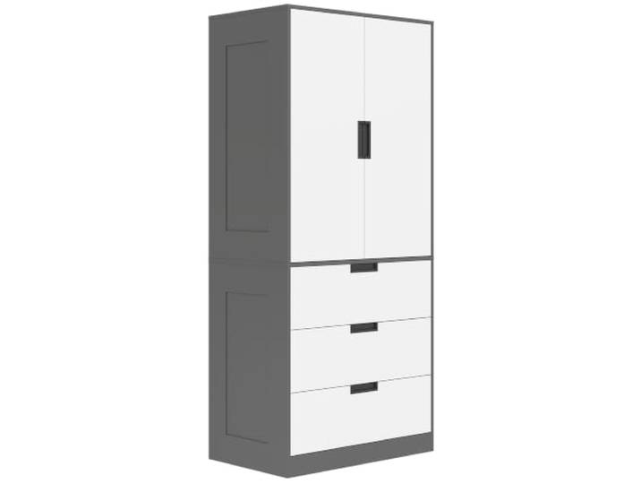 HOMCOM 2-türiger Kleiderschrank mit 3 Schubladen 50x80x180cm Grau Kleiderstange, moderner Kleiderschrank, Schlafzimmerschrank, Soft-Close-Scharnier