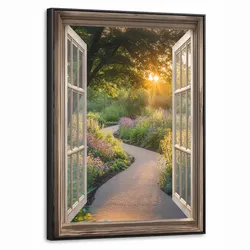 LEINWAND Bilder mit Rahmen - Aussicht - Blumen - Natur - Sonne - Weg - 70x100
