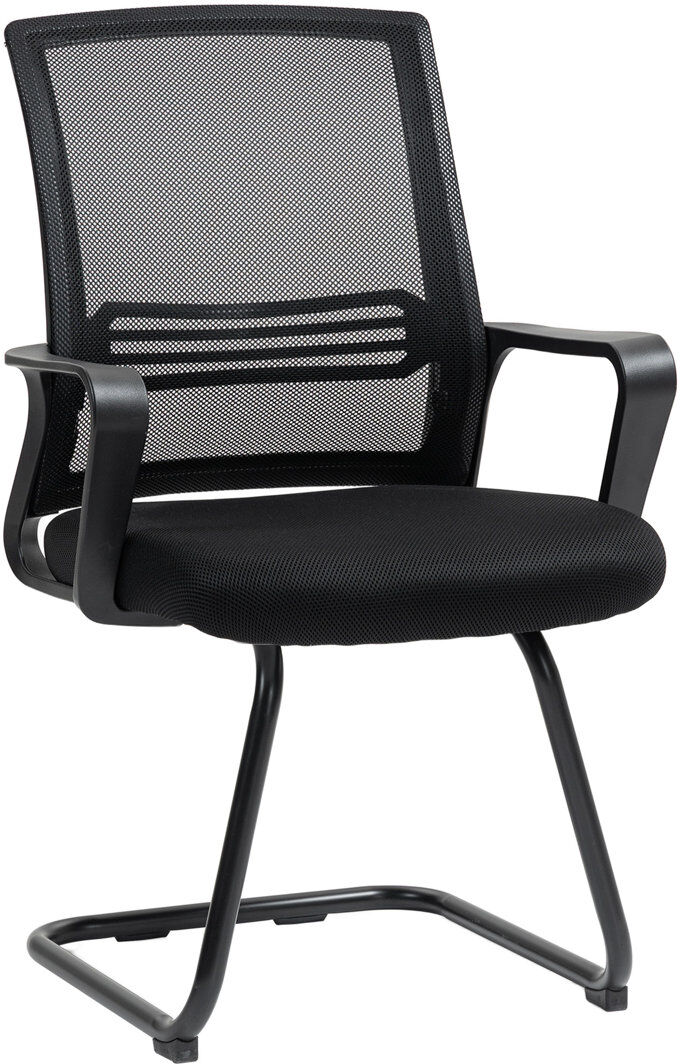Inbox Zero HOMCOM Meeting Office Chair, Mesh Reception Chair with Sled Base, Black Black 58.5cm W X 57.5cm D