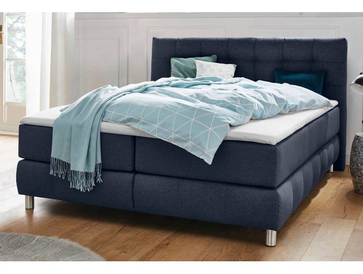 Boxspringbett, Struktur, Blau, 174×231 cm, 7-Zonen-Kaltschaummatratze, Modern, andas