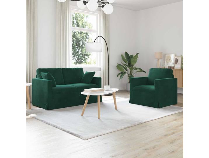 vidaXL Sofa Set 2 stk. Dunkelgrün Samt