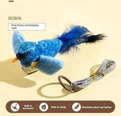 Uplift Picks Interactive Realistic Bird Sound Catnip Plush Cat Toy blue