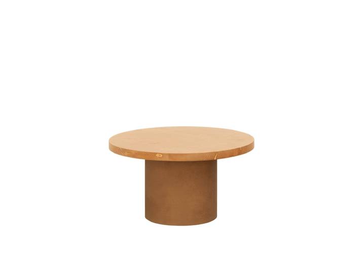 Table basse ronde bois teinte marron pieds teinte terracotta 45x60cm