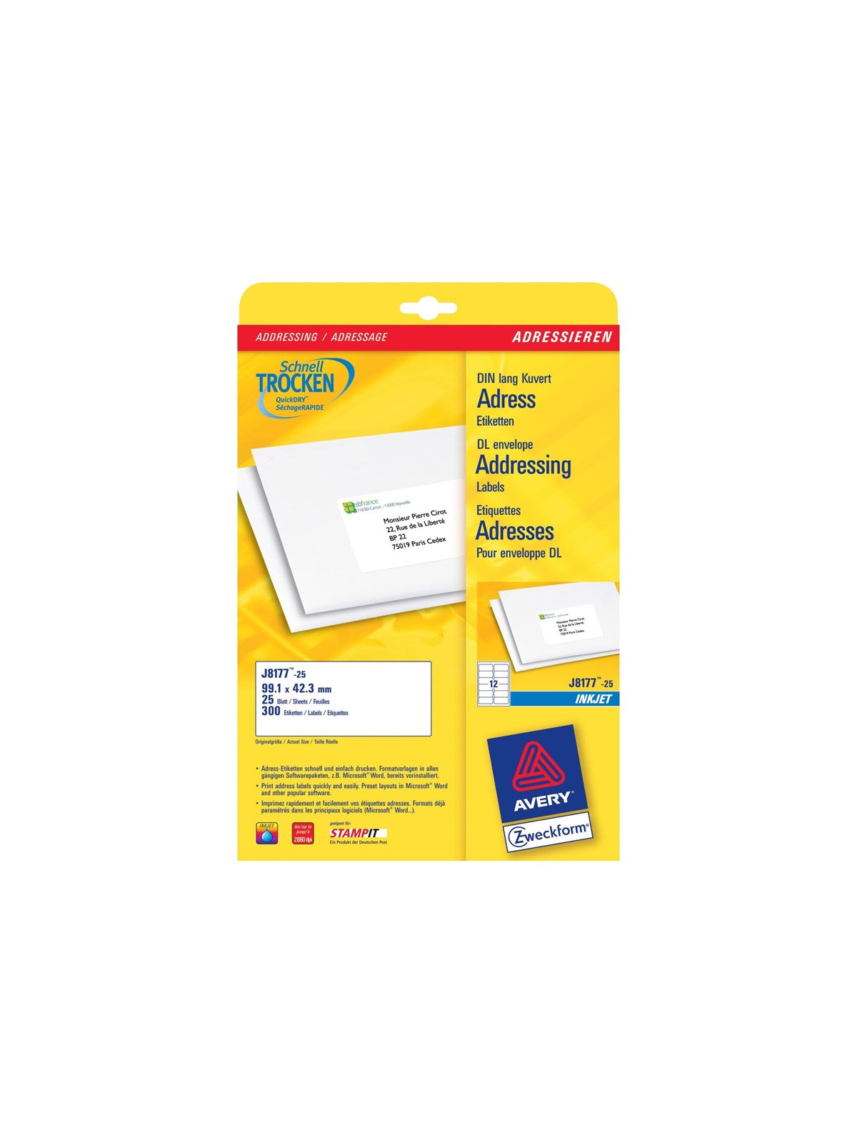 Avery Zweckform J8177 - address labels - 300 label(s) - 42.3 x 99.1 mm