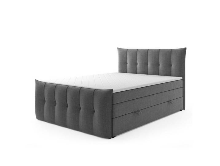 M-Punkt24 Boxspringbett Porto (inkl. Fußteil Grau oder Schwarz, Liegefläche 180 x 200cm), mit Bettkasten, Topper, Fußteil