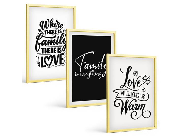 BILDER SET 3er Set - 40x60 cm Goldrahmen - Familie, Liebe, Wärme, Zuhause