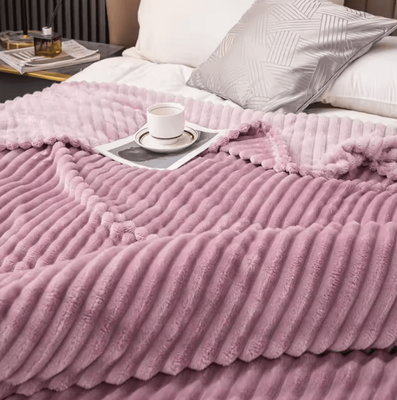 Inspire Curations Faux Rabbit Plush Striped Throw Blanket taro Purple small 70x100 Cm
