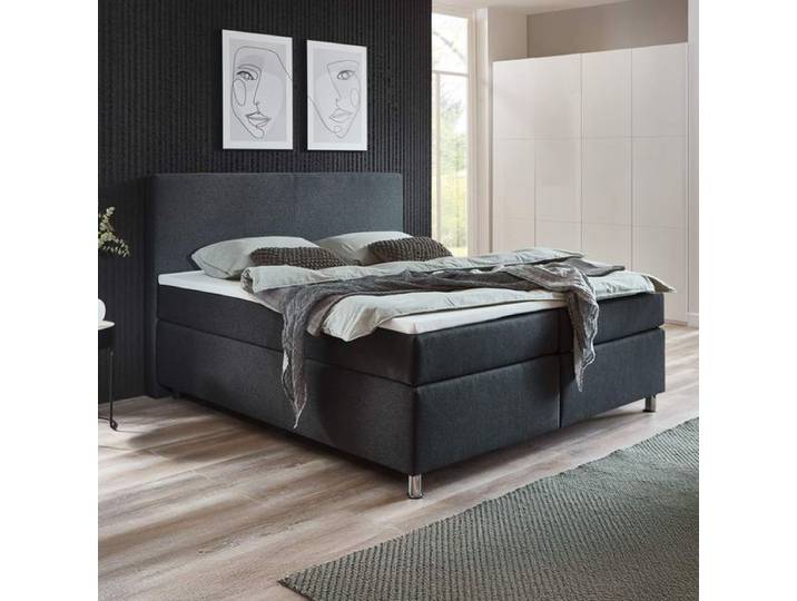 HOMELIV. Boxspringbett Carpo Webstoff 180x200cm Bonellfederkern-Box Härtegrad: H3 Dunkelgrau klassischer Stil, mit Partnerbezug
