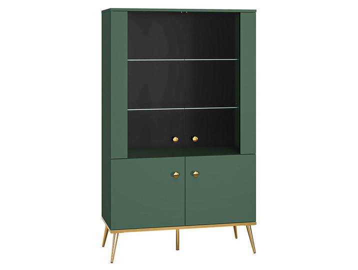 Feldmann-Wohnen Stauraumvitrine Forest dunkelgrün / gold 92 / 40 / 152cm, Dunkelgrün, Rechteckig, 92x152x40 cm, Esszimmer, Vitrinen, Vitrinenschränke