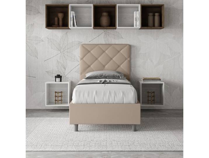 Lit coffre 1 place Priya - Blanc - Gris - Sommier relevable