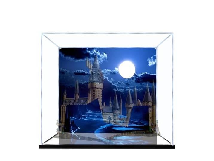 Acryl-Vitrine für Lego 71043 Schloss Bausatz, Staubdichte Durchsichtige Box, Schaukasten - Nur Vitrine, Vitrine Kompatibel mit Lego 71043 (Rückseitiges Sprühen 3 mm B, Schwarzer Sockel)