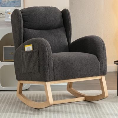 TOSWIN Teddy Dark Gray Rocking Chair With Packet Wood Legs