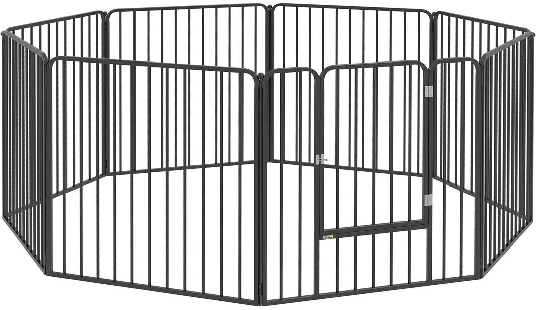 PawHut 8 Panels Heavy-Duty Dog Playpen for Dogs Black 80cm H x 164cm W x 164 cm D