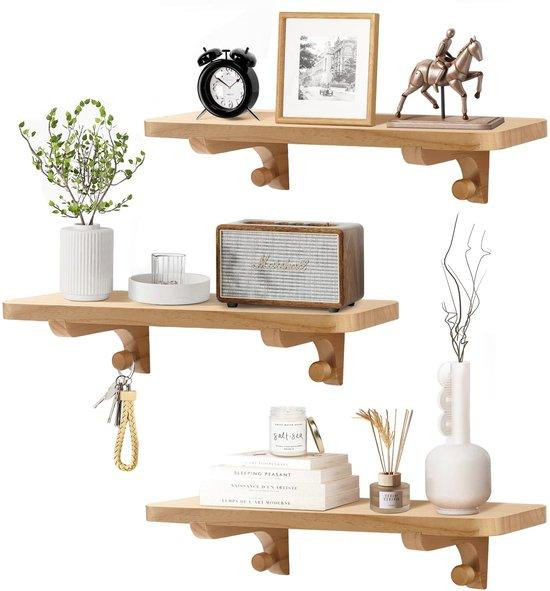 Azomor Set van 3 zwevende wandplanken van massief hout voor de keuken, badkamer of woonkamer