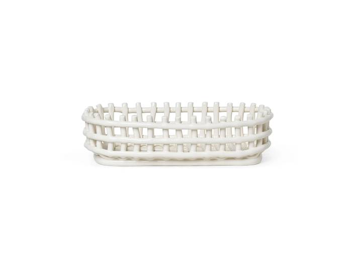 Ferm Living Panier oval tressé Ceramic 15x30 cm Off white