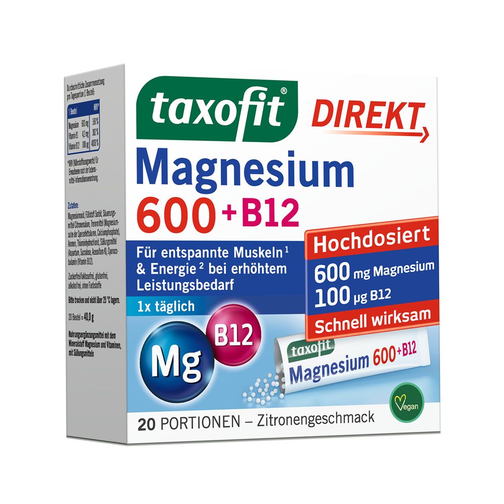 Taxofit Magnesium 600+B12 Direkt Granulat 20 St