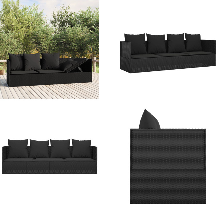 vidaXL Outdoor Loungebett mit Kissen Schwarz Poly Rattan - Outdoor Loungebett - Outdoor Loungebetten - Gartenmöbel - Terrassenmöbel