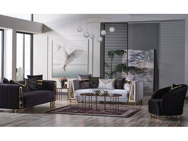 JVmoebel Polstergarnitur Chesterfield Barock Sofa in Schwarz mit Holzverarbeitung, (Set, 3-tlg., 2x Sofa 3 Sitzer + 1x Sessel), Made in Europa