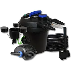 SunSun, Brunnen + Gartenteich, Druckteichfilter 10000l 11W UVC,20W Pumpe Schlauch Skimmer Springbrunnen