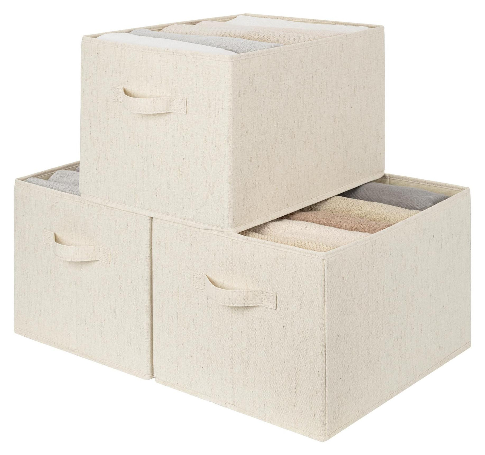 Dripio Opvouwbare opbergboxen met handvatten, textiel, beige, set van 3
