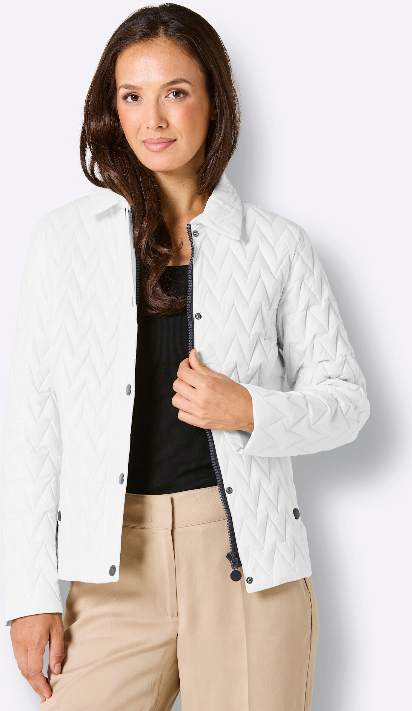 Daunenjacke CREATION L "Daunen-Steppjacke Leichtdaunenjacke mit schmückenden Accessoires", Damen, Gr. 36, weiß, Web, Stoff, , Modisch, Jacken Daunenjacke