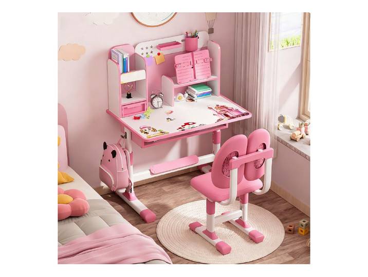 Rutaqian Kinderschreibtisch 2Pcs / Set Kinder Studie Schreibtisch Stuhl Set, höhenverstellbar (Set, 1-St., Ergonomischer Schreibtischstuhl mit Buchständer,sitzenden Korrektor), Multifunktions Kinderschreibtischstuhl mit Aufbewahrungs schublade