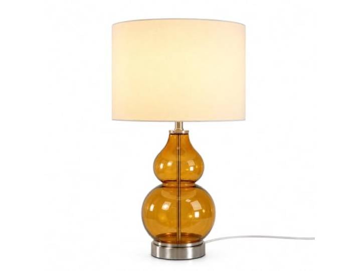 Lampe de table Relaxdays\, pied verre\, abat-jour tissu\, E14\, 44x26 cm\, crème Lampe de chevet avec câble\, chambre à coucher