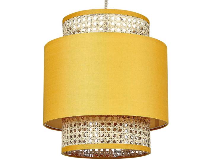 BELIANI Hängelampe senfgelb / natürlich Stoffschirm Rattan Boho Wohnzimmer Esszimmer