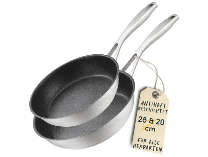 SILBERTHAL Induktion Pfannen Set 28cm & 20cm - Bratpfannen Beschichtet 28cm & 20cm - Edelstahl - Beschichtet