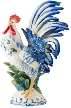 Fitz and Floyd Sicily Blue Rooster Figurine, 20.5 Inch