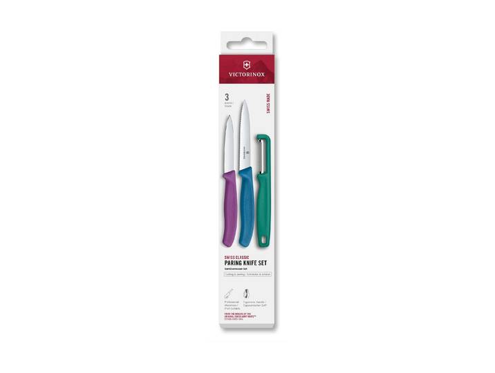 Messer-Set VICTORINOX Victorinox Messer-Set Swiss Classic, 3-teilig, Grün / Violett / Blau , bunt, Stahl, Kochmesser-Sets, Messer-Set