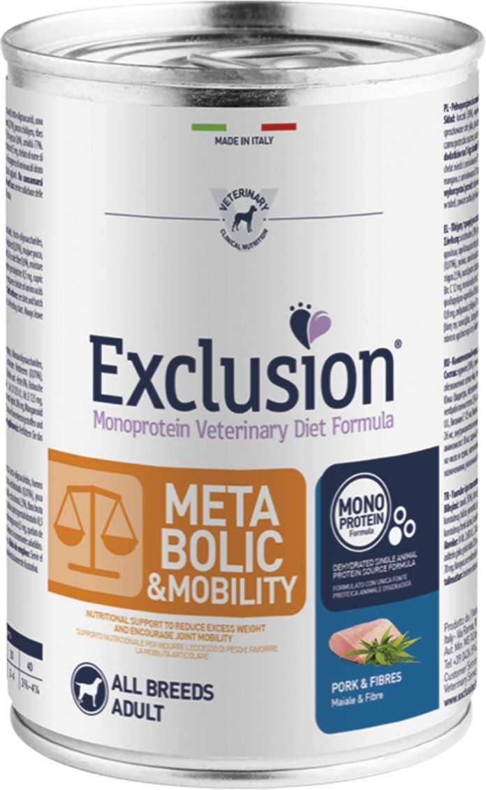 Exclusion Diet Metabolic & Mobility All Breeds Maiale e Fibre Alimento Umido Monoproteico per Cani 400 gr
