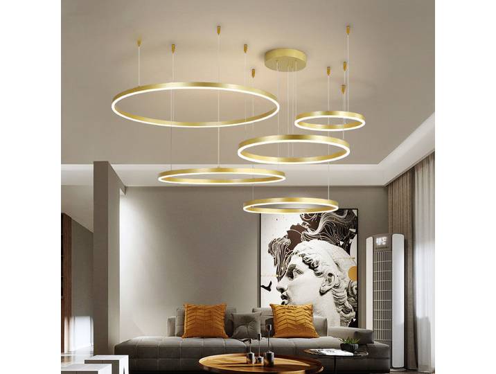 Moderne 5 anneaux Led lustre Dimmable or noir marron pour chambre salon lampes suspendues éclairage Suspension Design luminaire