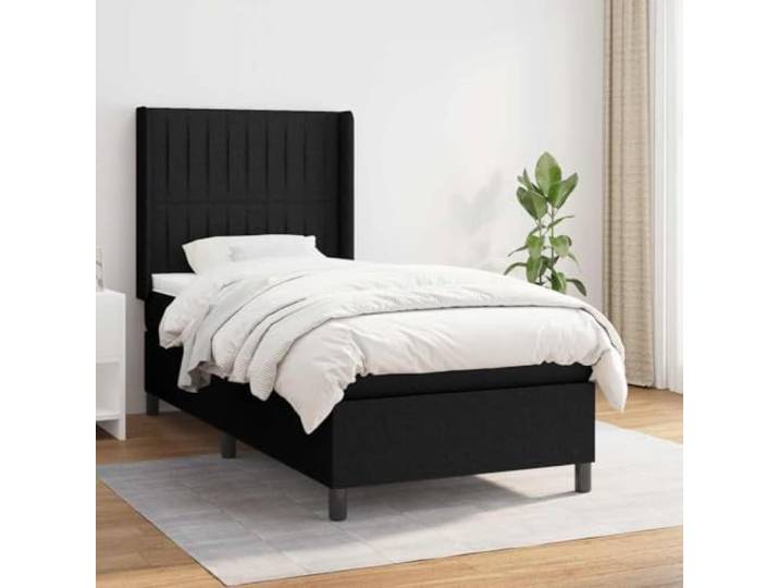 RJPLMFV Lattenrost mit Matratze, 90 x 200 cm, schwarzer Stoff Verstellbarer Kopf, Taschenfedern, mittlere Festigkeit, langlebig, bequem