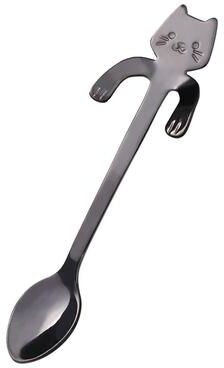 Uplifted Finds Mini Cute Cat Coffee Spoon Stainless Steel Teaspoon Dessert Snack Scoop black