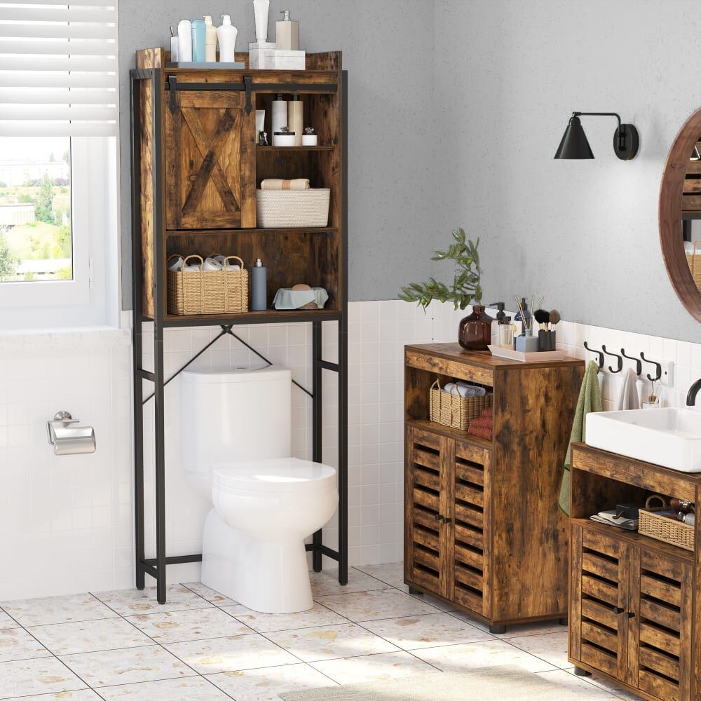 VASAGLE Armoire de salle de bain de rangement au-dessus marron et noir Marron 64x171x24cm