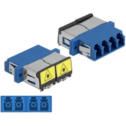 Delock LWL Kupplung mit Laserschutzklappe LC Quad Buchse zu LC Quad Buchse Singlemode blau