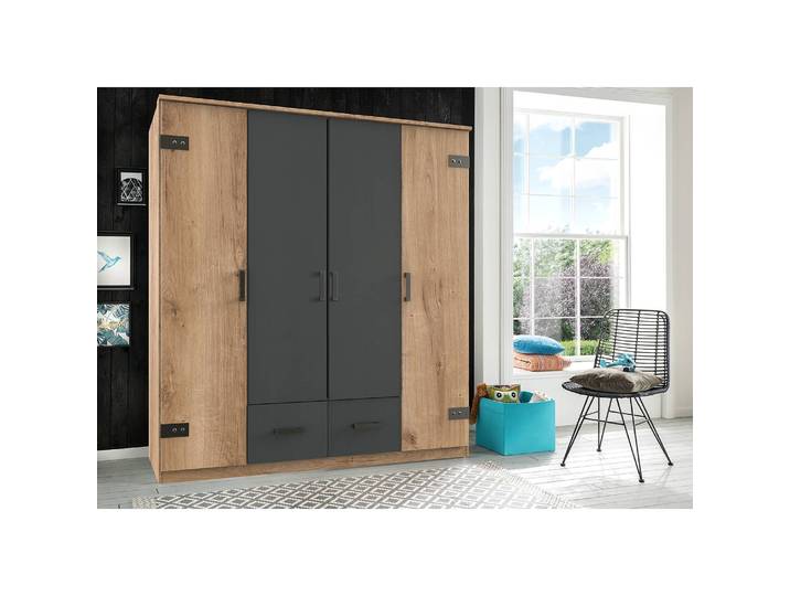 Drehtürenschrank I 180cm Braun/Wildeiche Dekor/Graphit