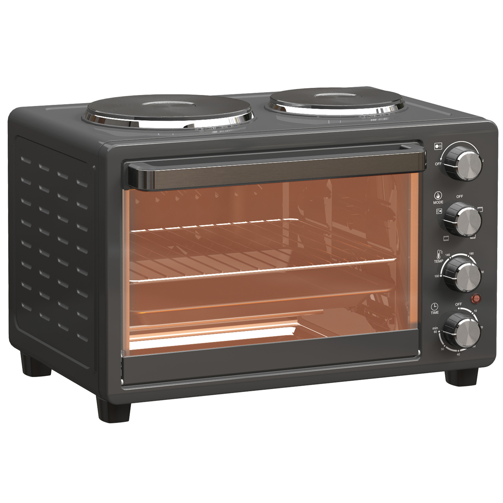 HOMCOM Compacte Elektrische Toasteroven met Bakplaat en Grillrooster, 28 L, 2600W, Zwart