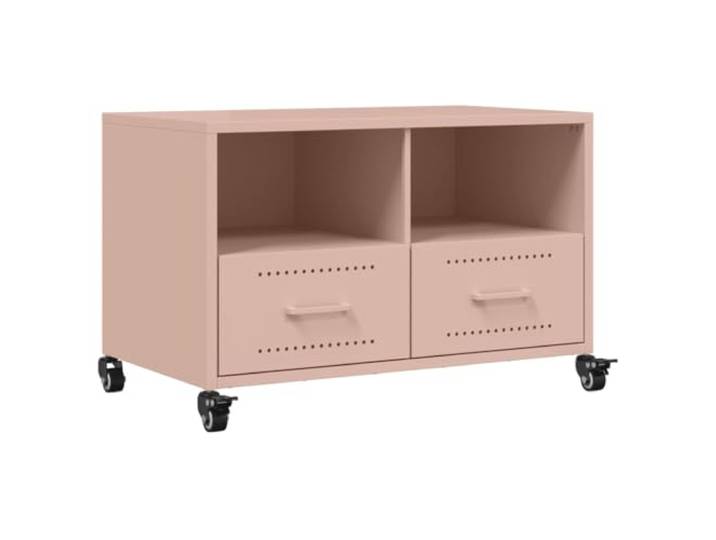 KUPTYERFG TV-Schrank aus Stahl auf Rollen mit Schubladen Rosa 68x39x43,5cm Flexibler Lowboard Medienschrank in Rosa fuer Wohnzimmer und Schlafzimmer mit zwei Ablagen und zwei praktischen Schubladen.