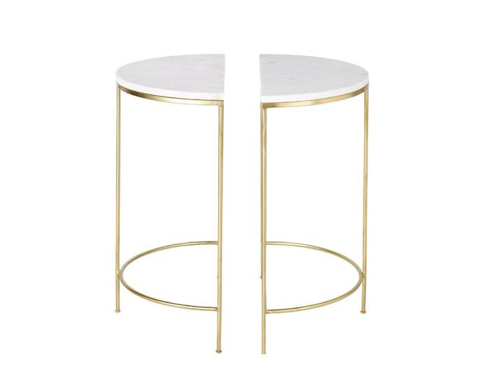 Tables de chevet en laiton doré et marbre blanc (x2)