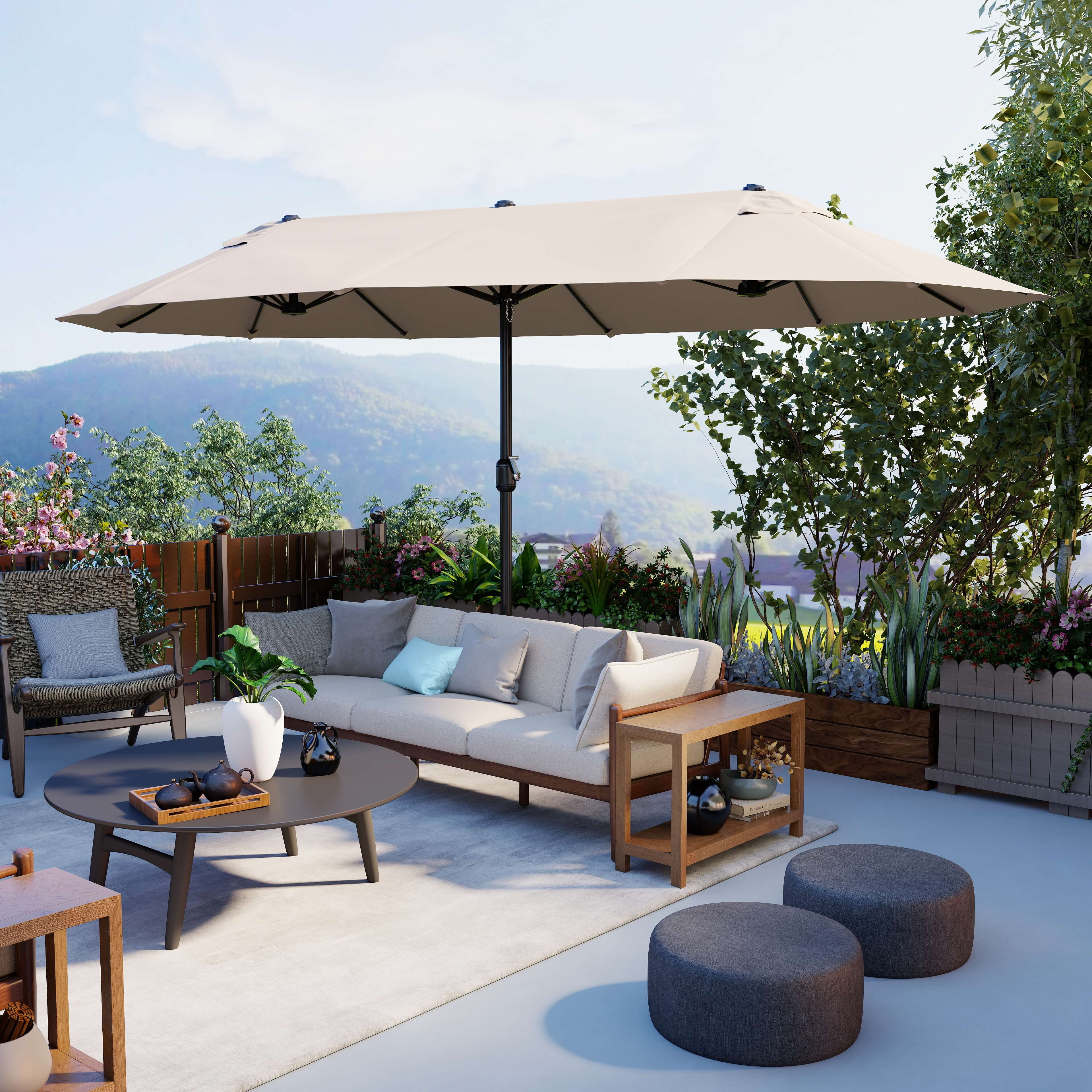 Outsunny Ombrellone Parasole da Giardino Esterno Tessuto Poliestere 4.6 x 2.4m Beige Aosom