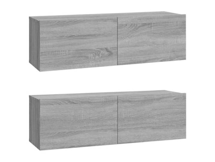 Roanoer 2er Set TV Lowboard Wandmontage Grau Sonoma 100x30x30cm Platzsparende Hängeboards fürs Wohnzimmer mit Klapptüren und reichlich Stauraum für Receiver und Medien.