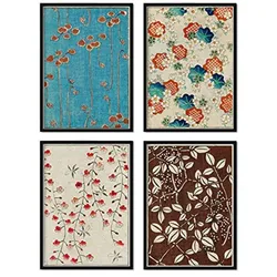 POSTER Set mit 4 von Pflanzenwohnungen japanischen Magazins Shin Bijutsukai A3 Schwarzer Rahmen