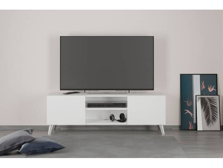 TV-Board FMD Brighton , weiss (weiß), B:140cm H:46,5cm T:34,5cm, Sideboards, TV-Board, TV-Schrank mit zwei Türen, Breite 140 cm