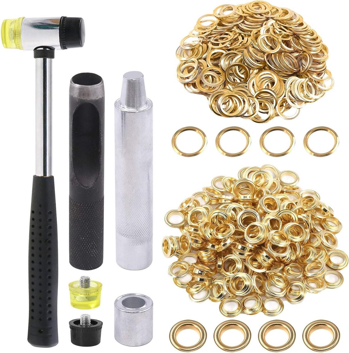 Grommet Eyelets Set - Metalen Ringetjes voor het repareren van stoffen - Roestbestendig metaal - 12 mm opening - Goud