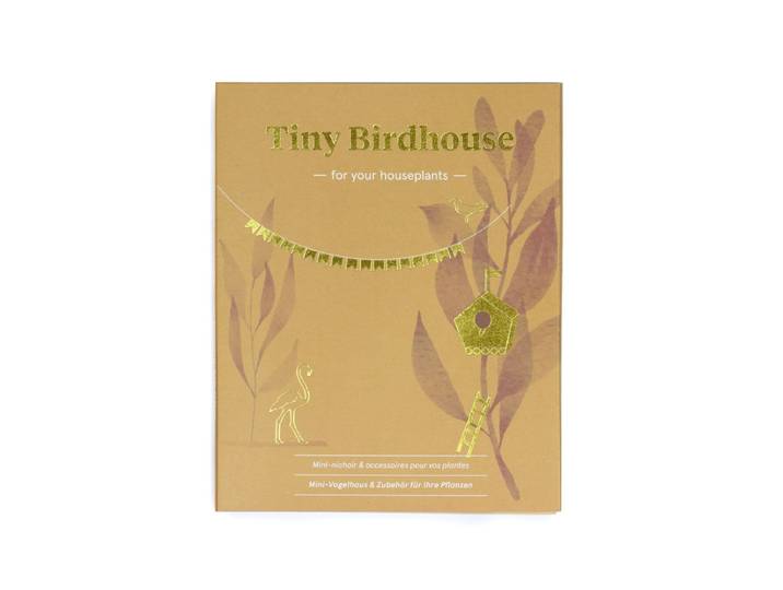 Mini-Vogelhaus für Pflanzentöpfe Tiny Birdhouse Gold
