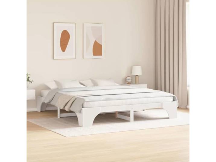 KTHLBRH Bettgestell weiß 200 x 200 cm Kiefer massiv Lattenrost mit festen Latten, robuster Rahmen, Rückseite veredelt, einfache Montage, Tragkraft 200 kg