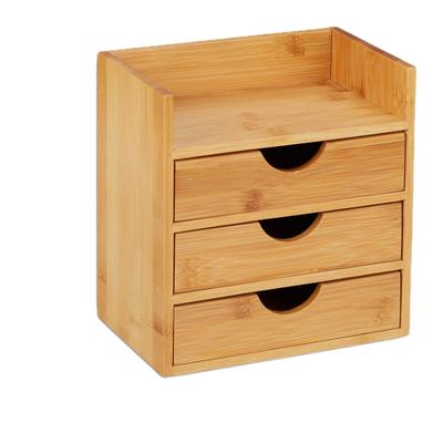 Relaxdays Schreibtisch Organizer, Ablage, 3 Schubladen, für Büroutensilien, Bambus Schubladenbox, HBT: 21x20x13 cm natur